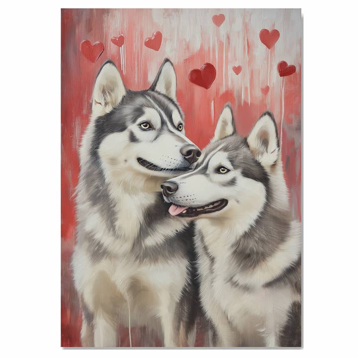 Couple de chiens Husky sibérien avec cœurs Toile roulée à plat pour la vente par Art Paradise Studios