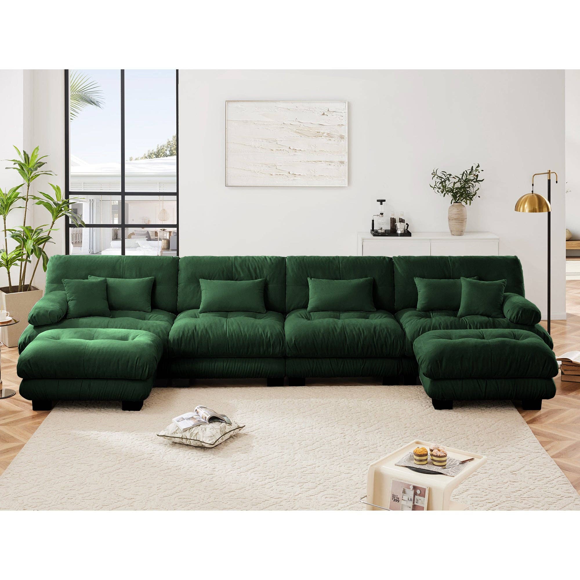 39F Inc. - Wholesale Sofa - Modular U-Shaped 4-Seat Green Chenille Sectional Sofa8