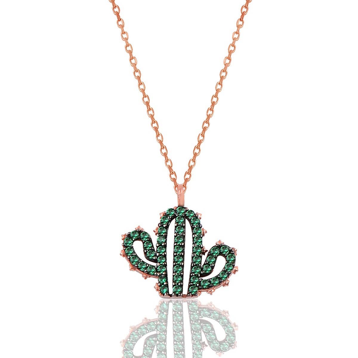 Wholesale Rose Gold Plated Green Cactus Necklace, 925 Sterling