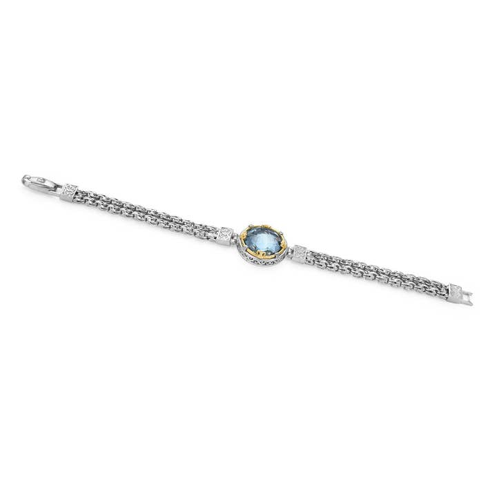 Handgefertigtes Kettenarmband mit facettiertem blauem Topas und 18 Karat Vermeil-Gold für den Großhandel von Anatoli Jewelry