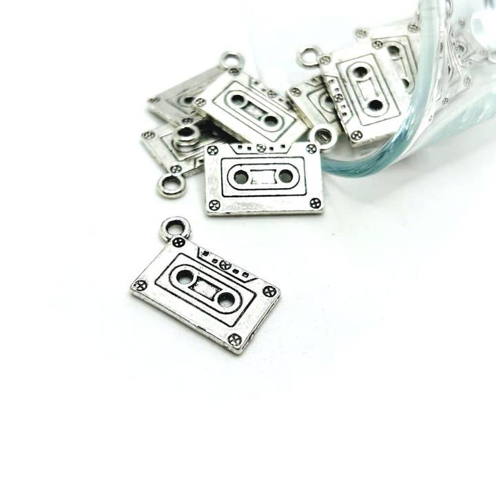 Guerrilla Charm - Wholesale Individual Charm/Pendant - Silver Cassette 3D Charms, 27x13mm