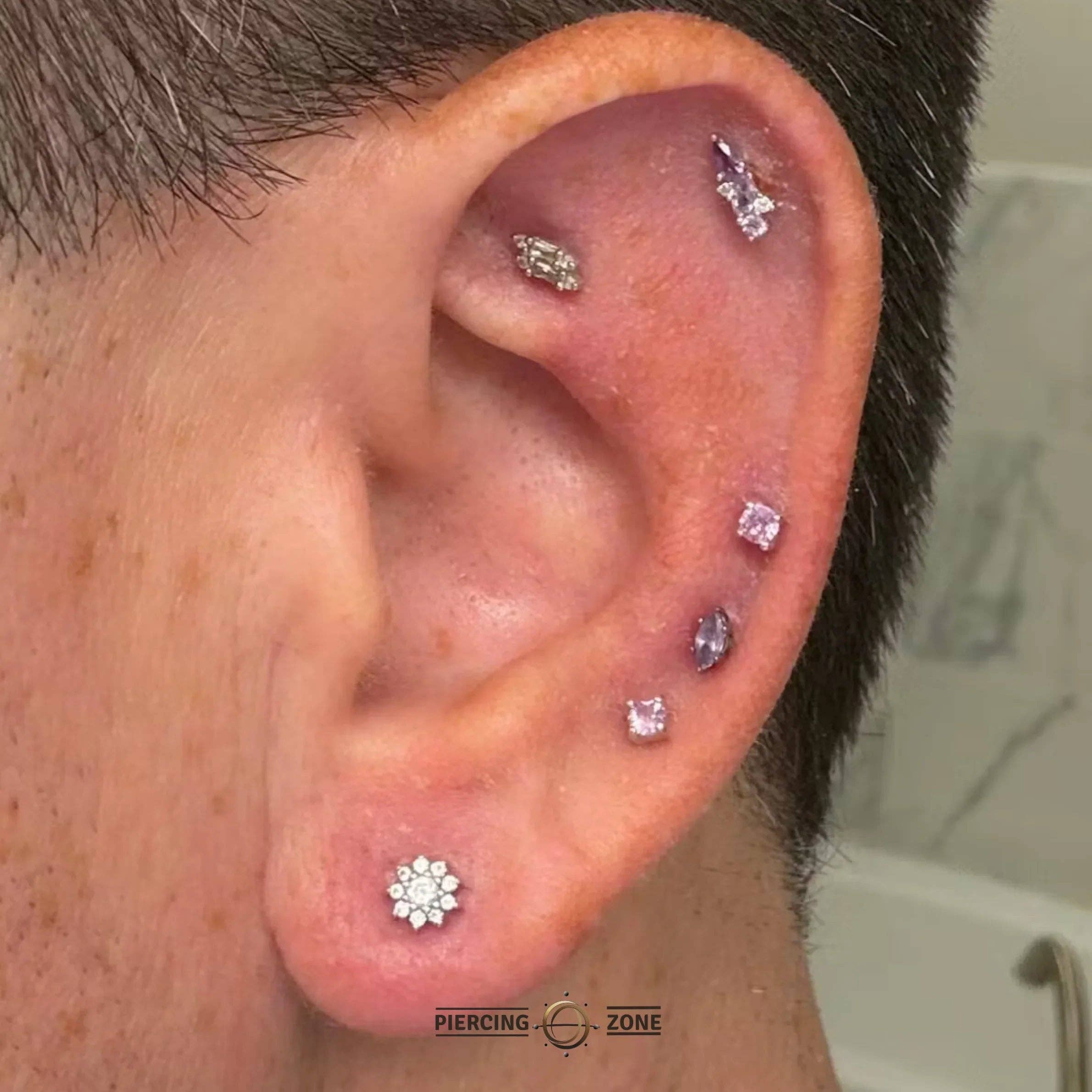 Piercing-zone – wholesale Enkelt örhänge – Visionär – Ametist, Rosa Safir & Topas – 14K Guld Trådlöst Ändstycke1