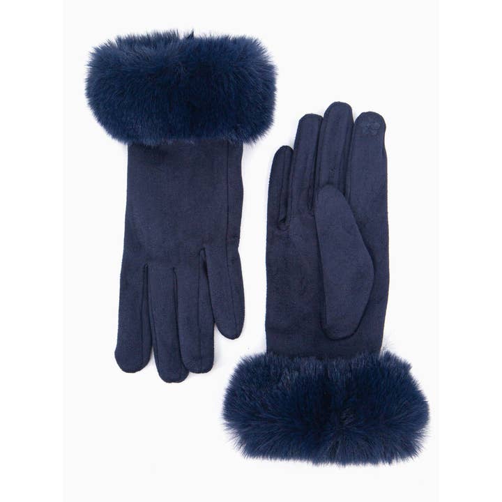 Sarta Accessories - Vendita all'ingrosso Guanti - Donna - Guanti con polsino in pelliccia sintetica Zara, blu marino, velluto