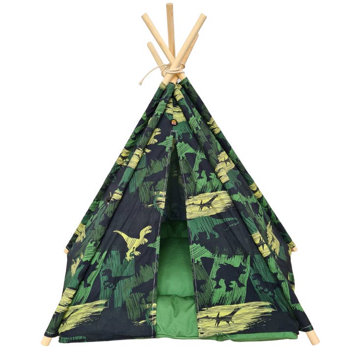 Pebblina – wholesale Husdjursbädd – Hund – Pebblina hundtält med dinosauriemotiv i bomullscanvas1