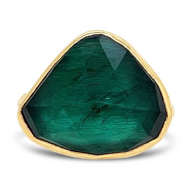 Teal Green Tourmaline Cocktail ring in 14k gold for wholesale by Emily Amey Jewelry