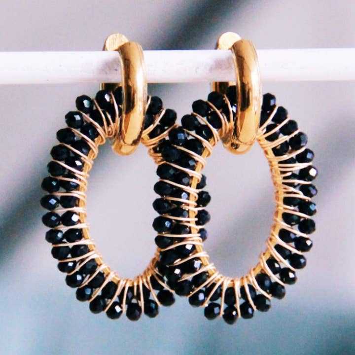 Bazou - Wholesale Dangle Earrings - Wide earring with oval facet pendant – black0