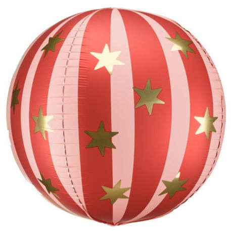 Red Starry Ball Foil Orb Balloon 16 in. - PartyDeco USA for wholesale by THE BALLOON HUB