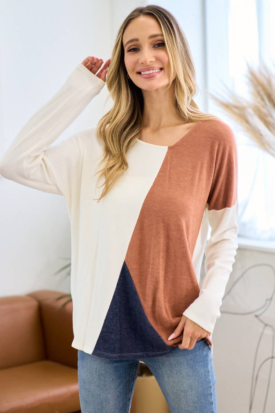 lovely melody - Vente Haut en maille – femme - LMT124 - Haut en maille colorblock en cachemire 14