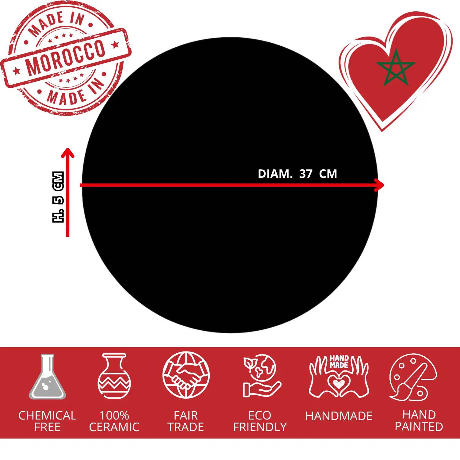 Etnico del Mondo - Wholesale Decorative Plate/Dish/Bowl - Moroccan Handcrafted Terracotta Couscous Dish Ø37 cm #14