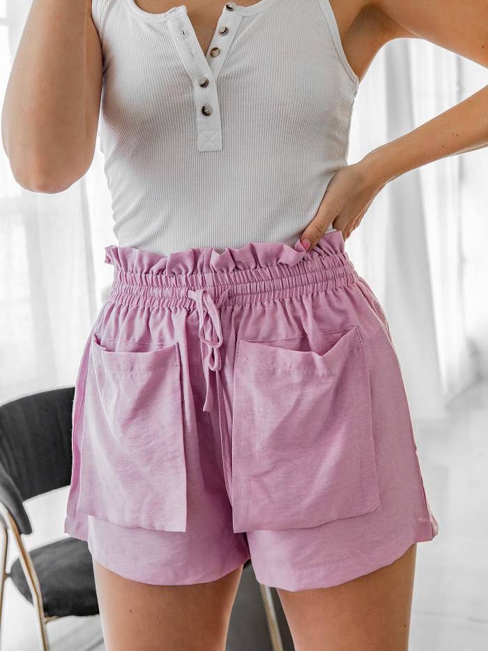 Pink Cora Shorts with Exaggerated Pockets for wholesale by Hope Horizon LLC