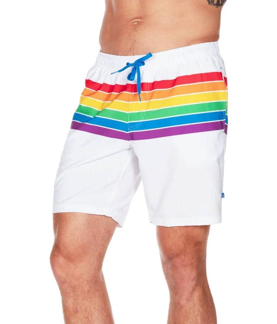 Tipsy Elves – wholesale Swim shorts – Men′s – White Rainbow 7.5" Stretch Swim Trunks - Men's Bathing Suit