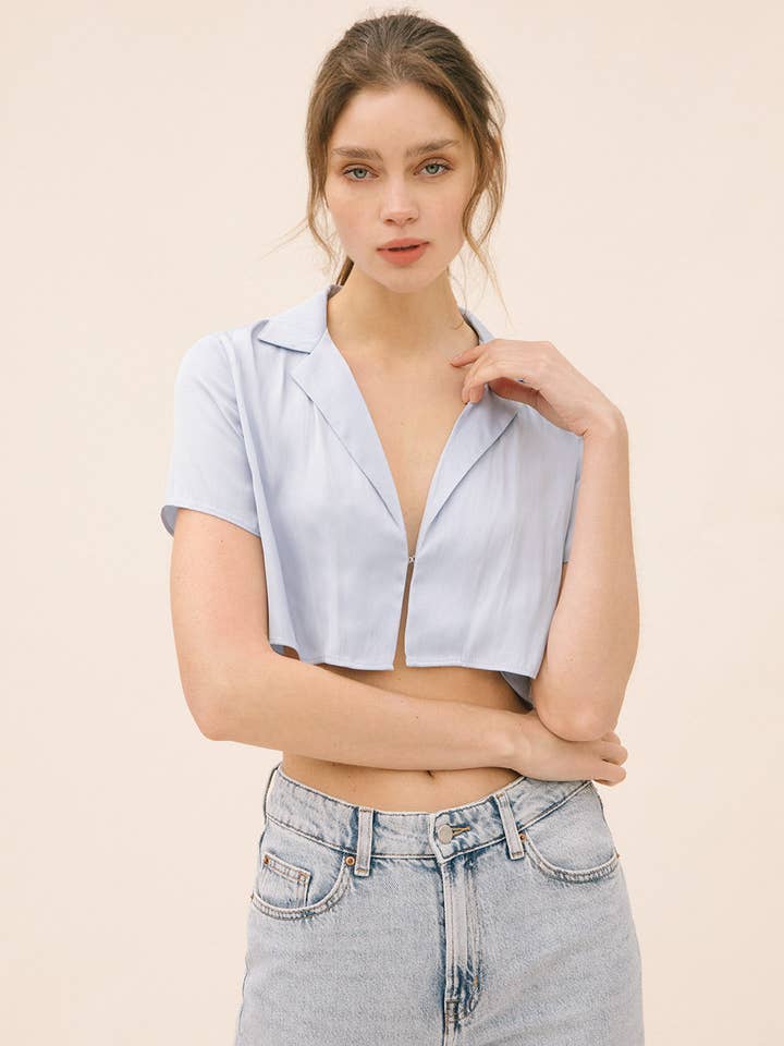 JT3860- MONOCHROMATIC SATIN BOXY CROP TOP for wholesale by STORIA