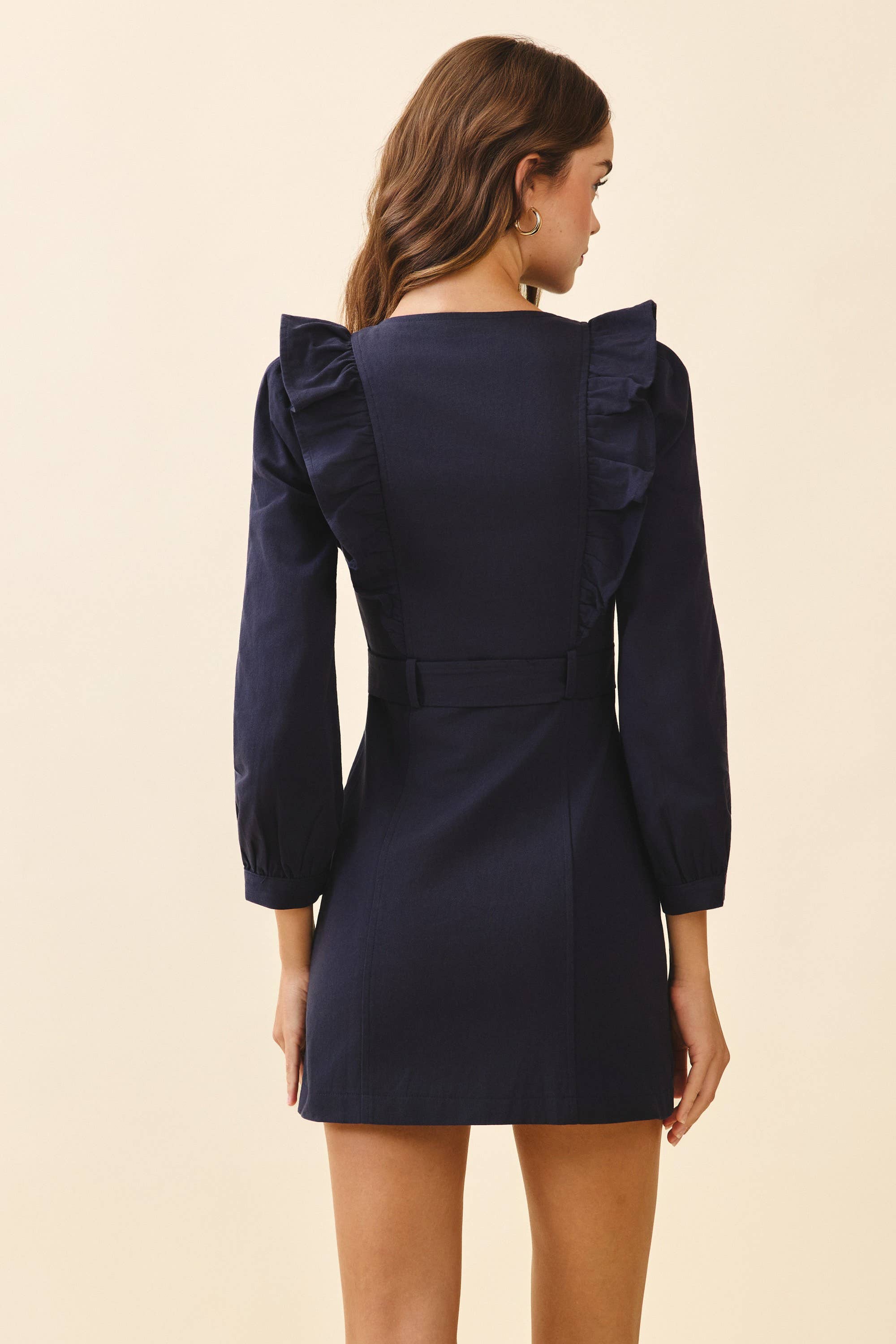 TCEC - Wholesale Dress - Women's - CD06185-Structured Front Zipper Closures Ruffle Trim Dress3