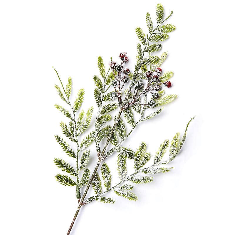 Factory Direct Craft - Vente Décoration de Noël - Branche de baies givrées et feuilles de lotus de 30 cm3