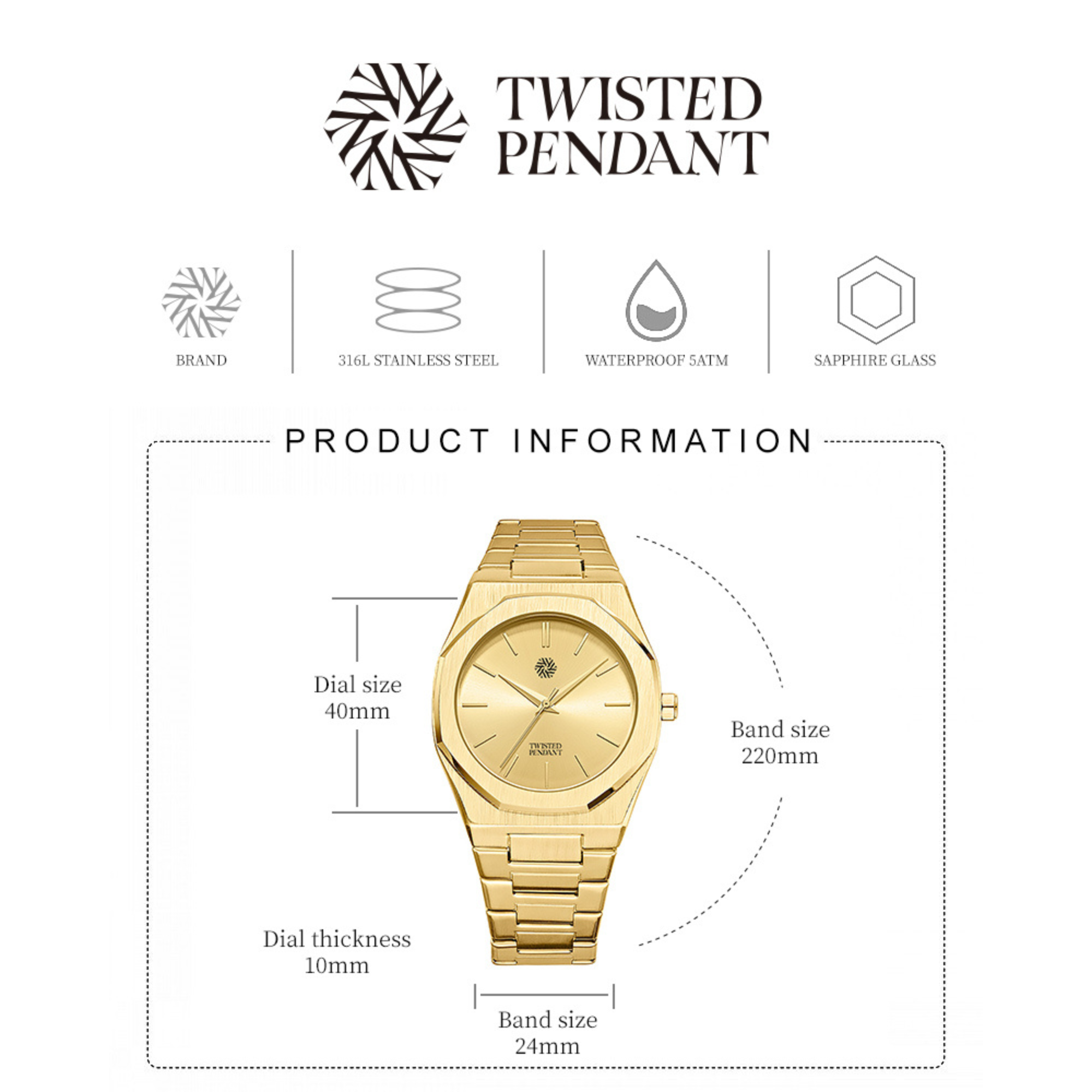 Twistedpendant – wholesale Wrist watch – Men's – Gold Stainless Steel Watch8
