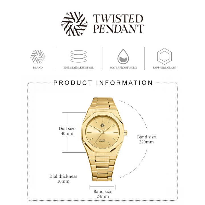 Twistedpendant – wholesale Wrist watch – Men's – Gold Stainless Steel Watch8