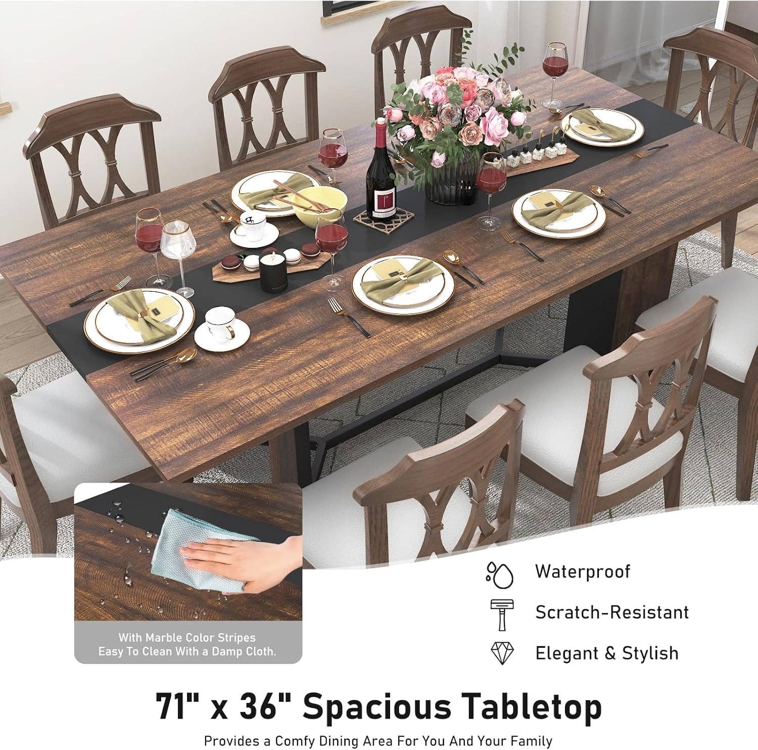 71In Large Rectangular Dining Table With Brown Tabletop for wholesale on Faire2