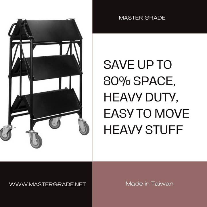 Sammenklappelig utilityvogn med 3 hylder og robust ramme for engroshandel hos MASTER GRADE