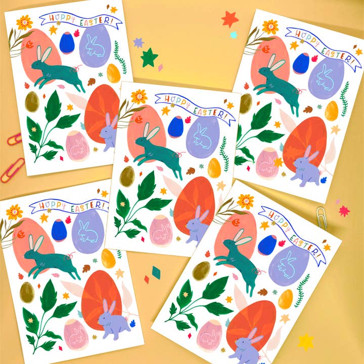 Lot de cinq cartes de vœux illustrées Hoppy Easter pour la vente par jenkoandco