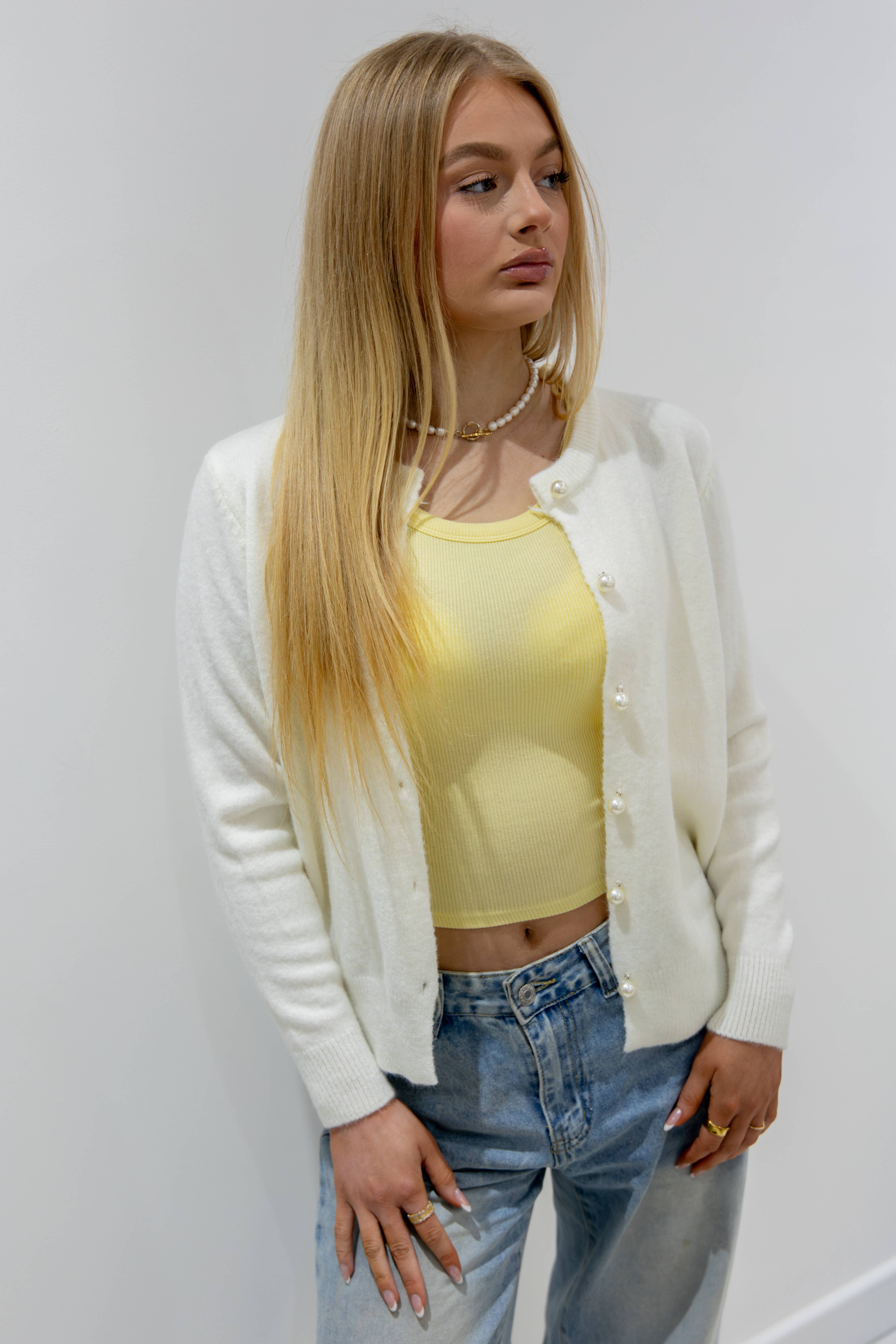 Last True Angel - Wholesale Cardigan - Women's - Pearl Button Cardigan in Cream1