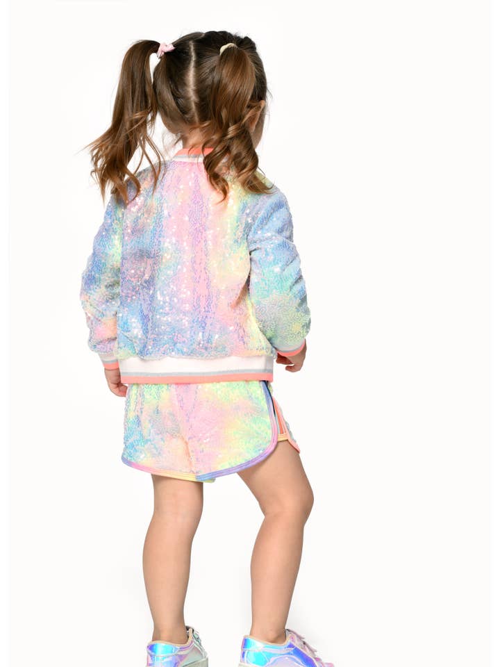 Bleu Multi Short à paillettes en vente sur Faire1