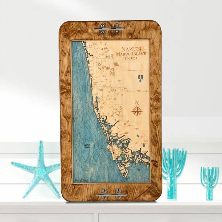 Naples & Marco Island Nautical Map Serving Tray & Wall Art for wholesale by Sea & Soul Nautical Chart Art