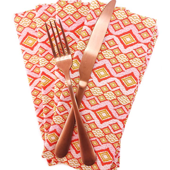 90 West Linen Co. - Wholesale Dinner & Cloth Napkin - Pink & Orange Geometric Cloth Napkins, Set of 49