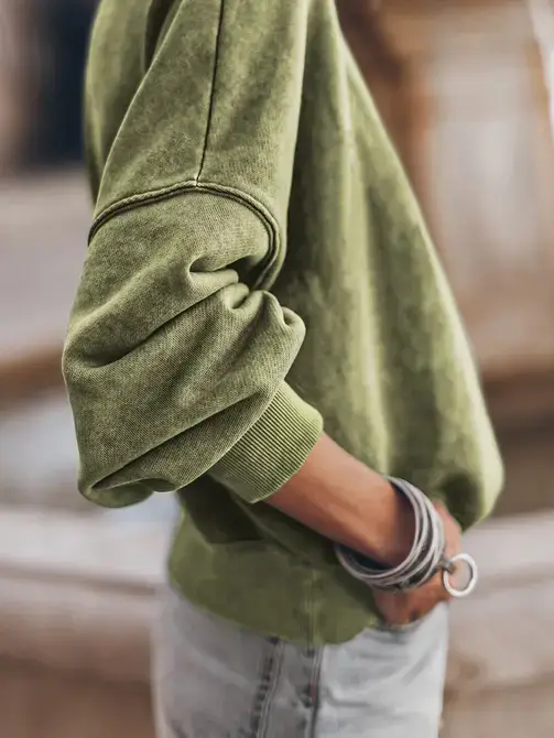 Lovesoft - Wholesale Sweatshirt - Women's - Green Drop Shoulder Crew Neck Pullover Sweatshirt2