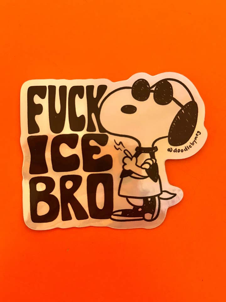 Fuck Ice Bro holografischer Aufkleber für den Großhandel von Doodle By Meg
