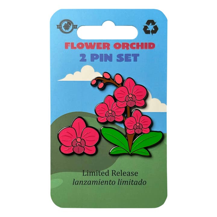 Pink Flower Orchids - 2 Enamel Pin Set for wholesale by Pin Hive LLC