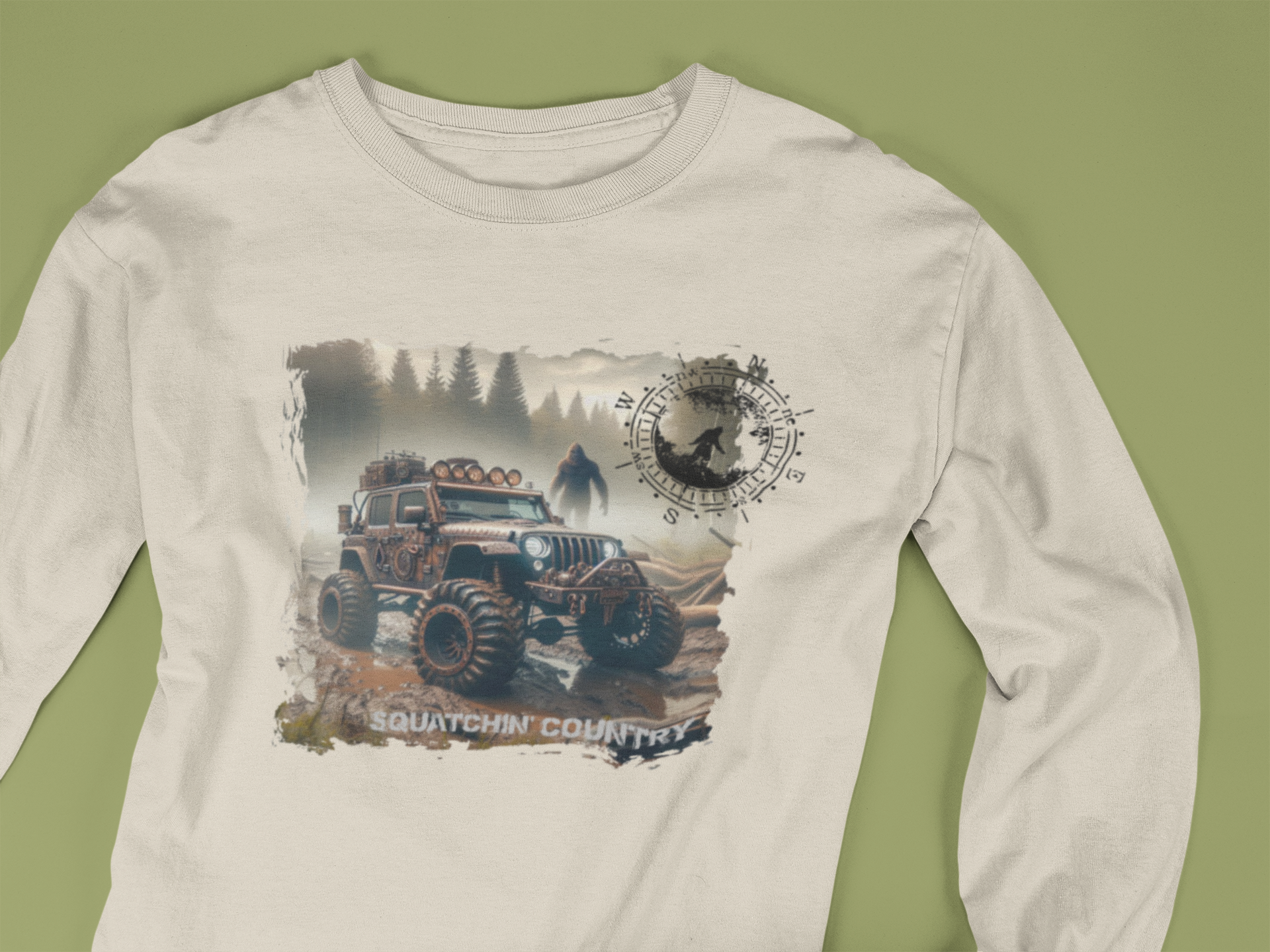 Squatchin’ Country - Wholesale T-Shirt (Graphic) - Men's - Rustic Bigfoot Jeepin Squatchin' Country t-shirt10