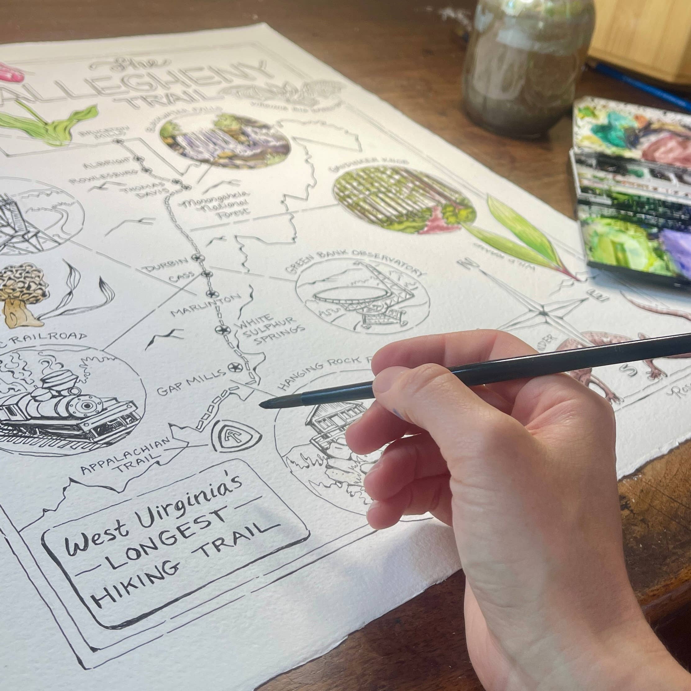 Rosalie Haizlett Illustration - Wholesale Art Print - Allegheny Trail Illustrated Map - Art Print2