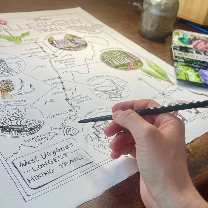 Rosalie Haizlett Illustration - Wholesale Art Print - Allegheny Trail Illustrated Map - Art Print2