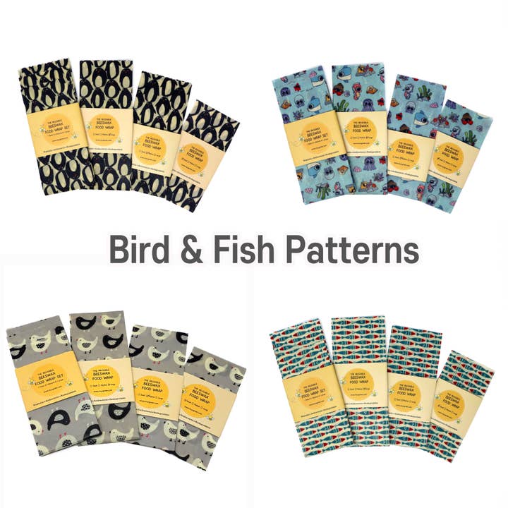 Bird Fish Patterns Reusable Beeswax Food Wraps - Set of 3 for wholesale by MYSGREEN