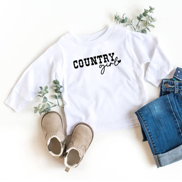 Country Girl Heart | Toddler Long Sleeve Tee for wholesale by The Juniper Shop Wholesale
