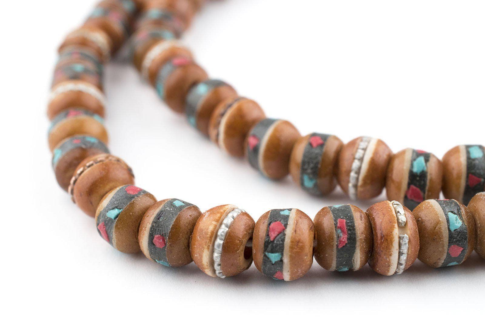 The Bead Chest - Wholesale Beads - 8mm Honey Brown Inlaid Yak Bone Mala Beads1