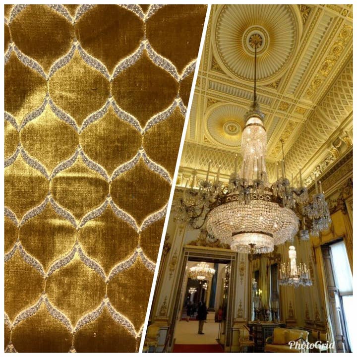 King Mark Novelty Designer Italian Burnout Geometric Velvet Fabric - Upholstery- BTY Gold for wholesale by Fancy Styles Fabric