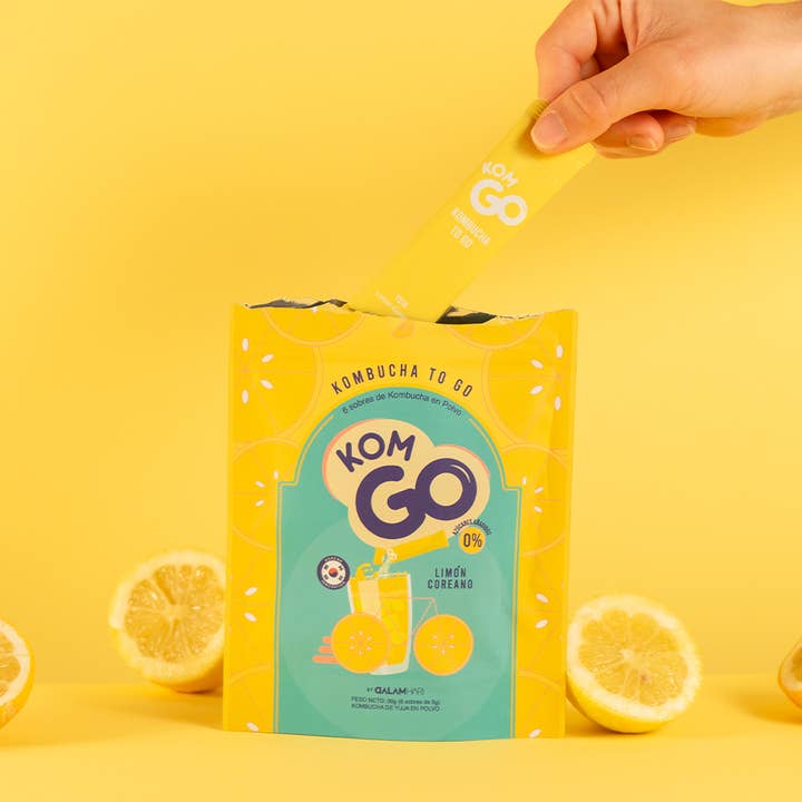Komgo - Vendita all'ingrosso Kombucha - Doypack con 6 bastoncini di polvere di Kombucha - Limone coreano3