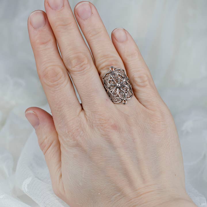 Filigranist Jewelry – wholesale Cocktail/Statement Ring – filigran konst spets broderi kvinnor silverring