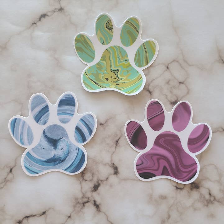 Colorful Swirl Pattern Dog Paw Print - Vinyl Sticker for wholesale by NGlenn Studios