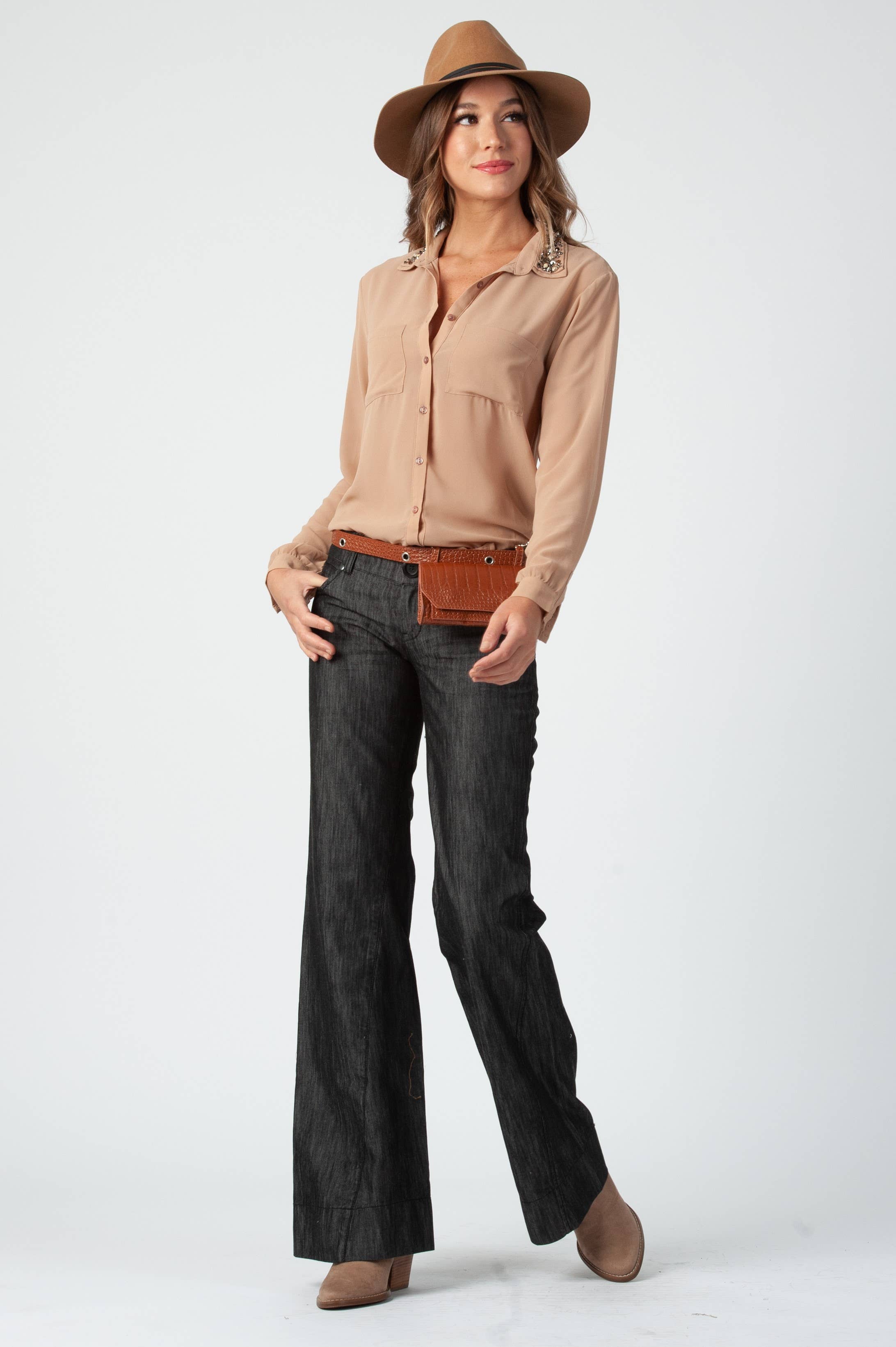 Lucca Couture - Wholesale Button Down Shirt - Women's - Holiday Chiffon Jewel Collar Button down Top0