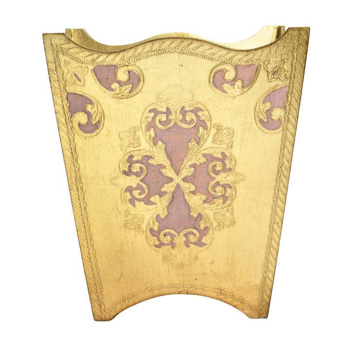 Via Graceffo - Wholesale Prullenbak/vuilnisbak - Florentijnse Gesneden Houten Prullenbak, Roze en Goud, Gemaakt in Italië