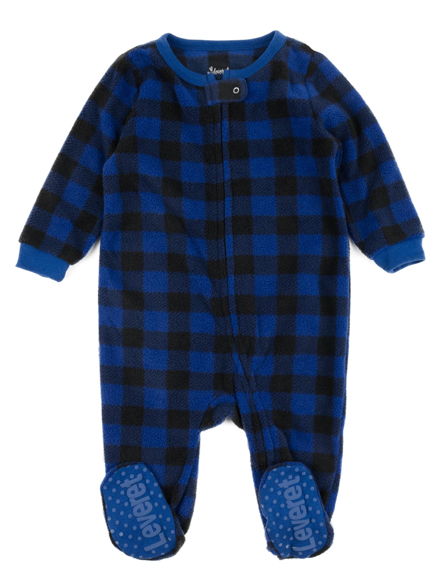 Leveret Pajamas – wholesale Sleepsuit – Baby – Kids Footed Fleece Pajama Black & Navy Plaid for Christmas0