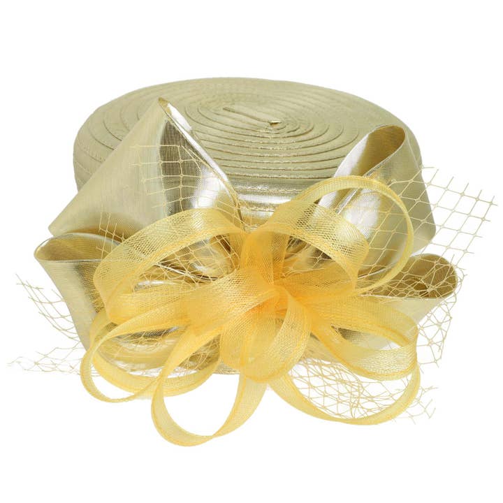SP Sophia Collection - Wholesale Fascinator Hat - Women's - Ribbon Metallic Dressy Netted Pill Box Braid Hat