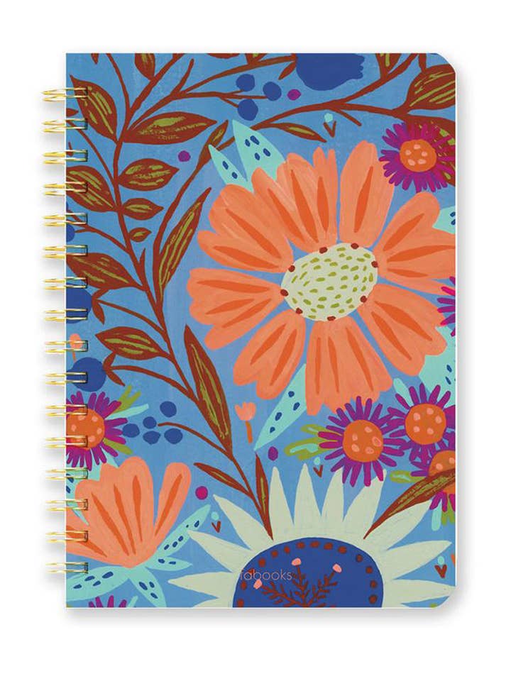 Caderno floral laranja - espiral de capa dura forrada, desenhado à mão por atacado de fabooks