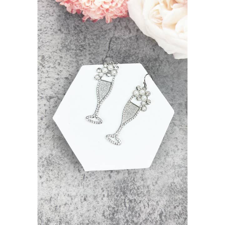 JHP Collection - Wholesale Dangle Earrings - CLASSY WINE GLASS GOLD GLITTER EARRINGS