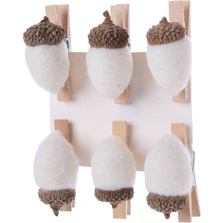 Silver Tree Home & Holiday - Wholesale Ornament Set - A13377: Set of 6 clip-on felt acorns,off wht 1.5in each