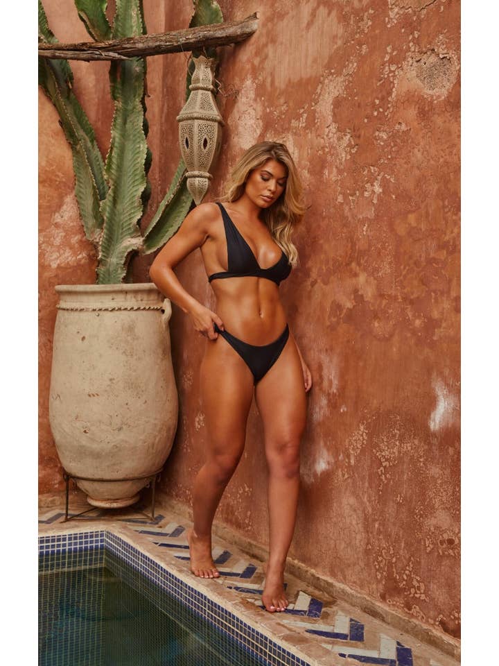 Femme Luxe - Wholesale Swim Bottoms - Women's - Black High Leg Brazilian Bikini Bottoms - Binky7