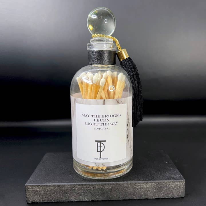 May the Bridges I Burn Match Bottle for wholesale by Haus of Topper