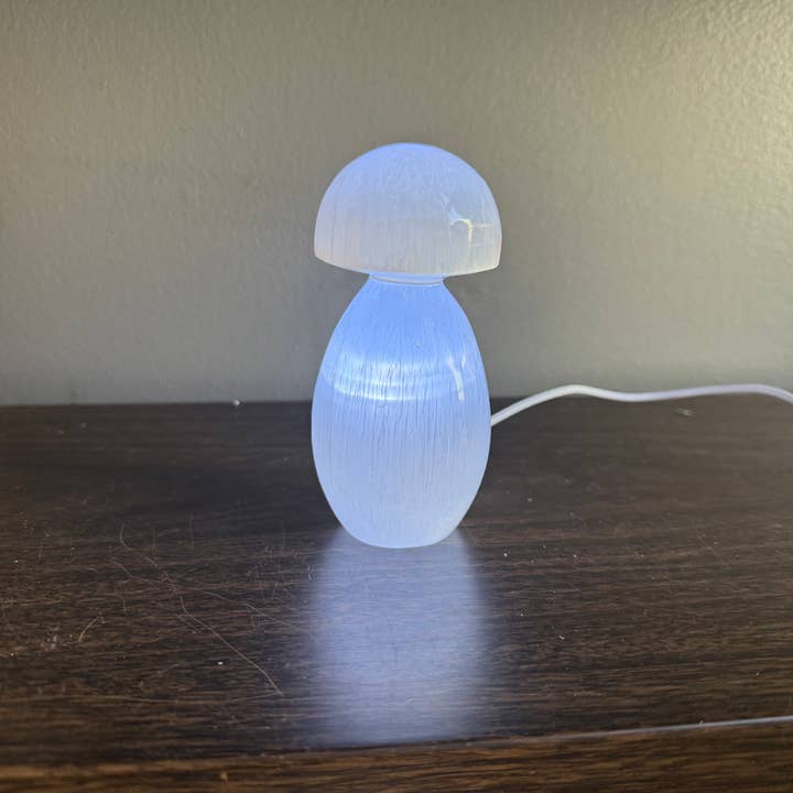 Sapphire & Sage - Wholesale Accent/Desk Lamp - Selenite Mushroom Lamp | Calming Crystal Decor, 4.5 in. Tall